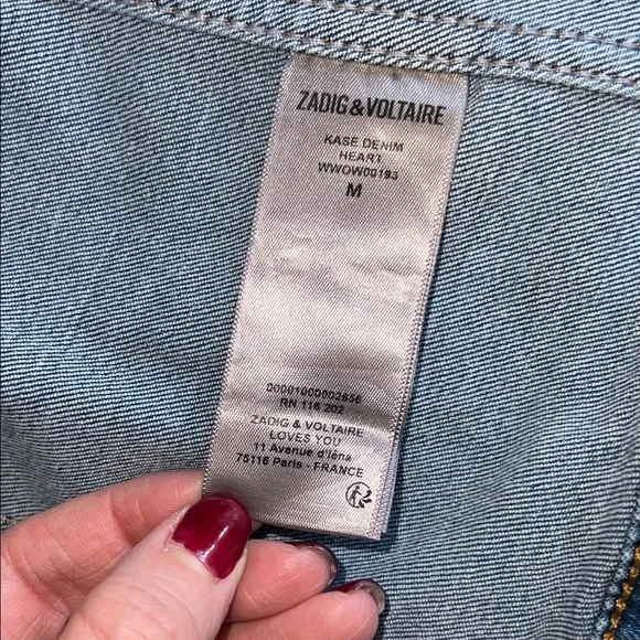 Zadig & Voltaire “Kase Heart” Denim Jacket Medium Blue Size M NWOT - Picture 9 of 14